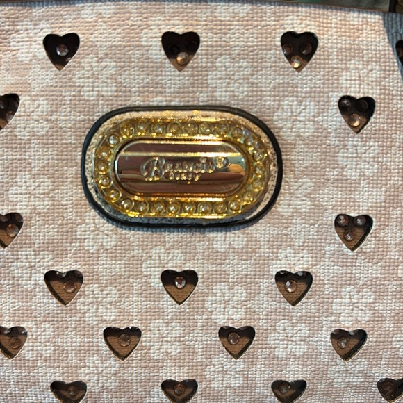 Brangio Satchel Italian leather cut out hearts/rhinestones below gray cream 
NWO - Picture 3 of 17